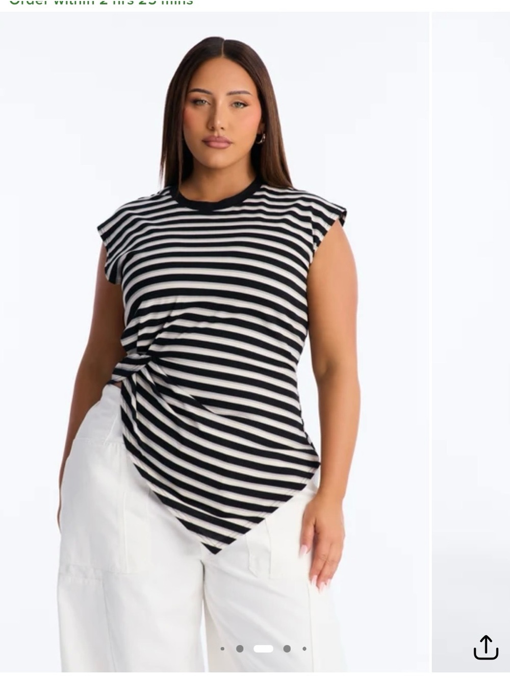 Fashion Nova Black and White Striped Asymmetrical Ruched Top
